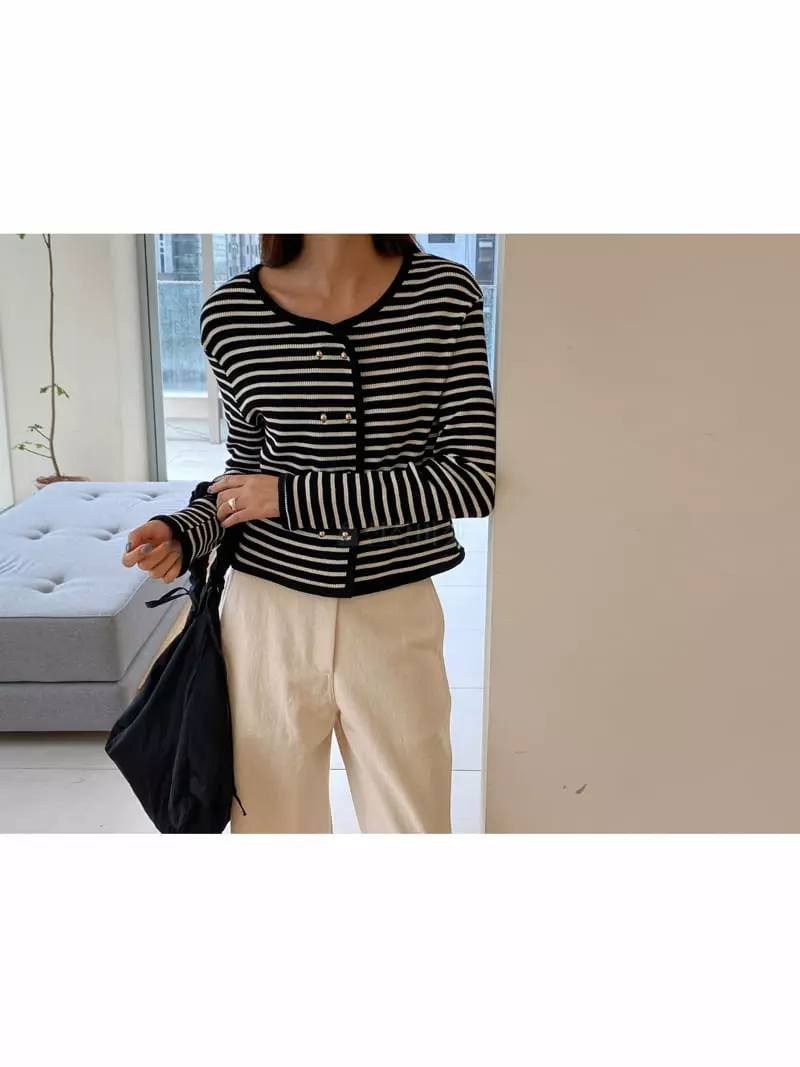 Knock - Korean Women Fashion - #womensfashion - Button Stripes Tee - 4