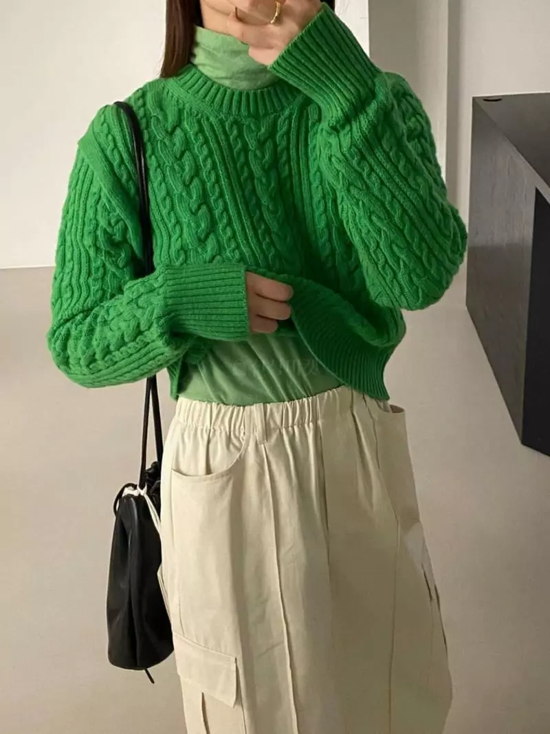 Lake Side - Korean Women Fashion - #romanticstyle - Twist Cash Knit Tee - 5