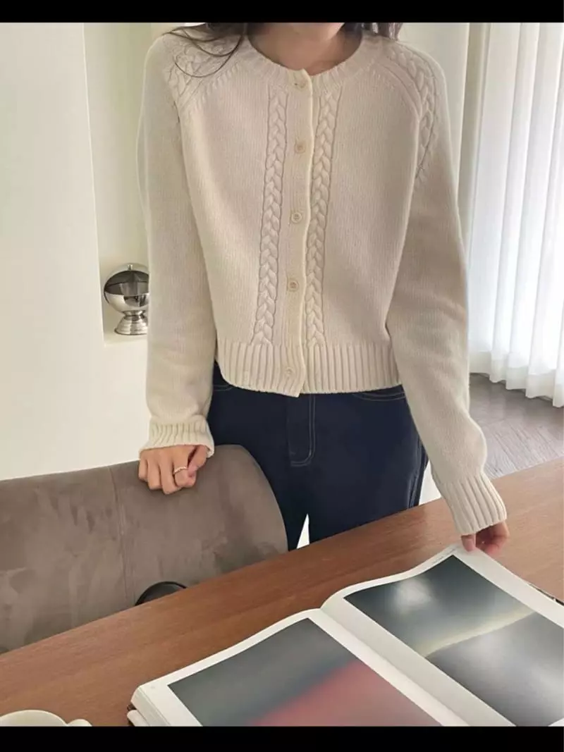 Lamagie Pie - Korean Women Fashion - #momslook - Cable Raglan Cardigan - 3