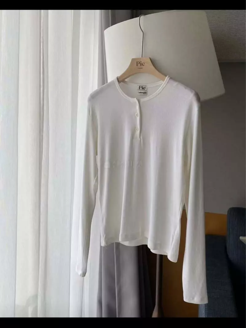 Lamagie Pie - Korean Women Fashion - #momslook - Henry Neck Tee - 2