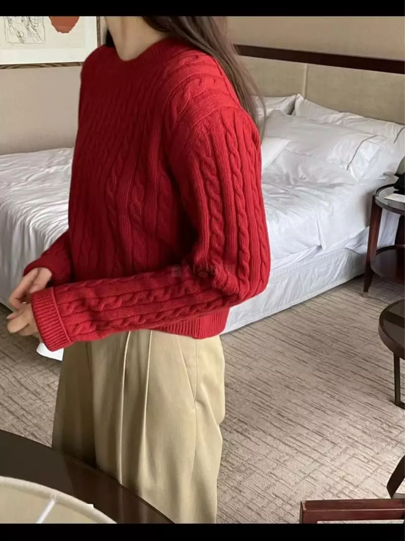 Lamagie Pie - Korean Women Fashion - #momslook - Sand Cable Knit Tee - 2