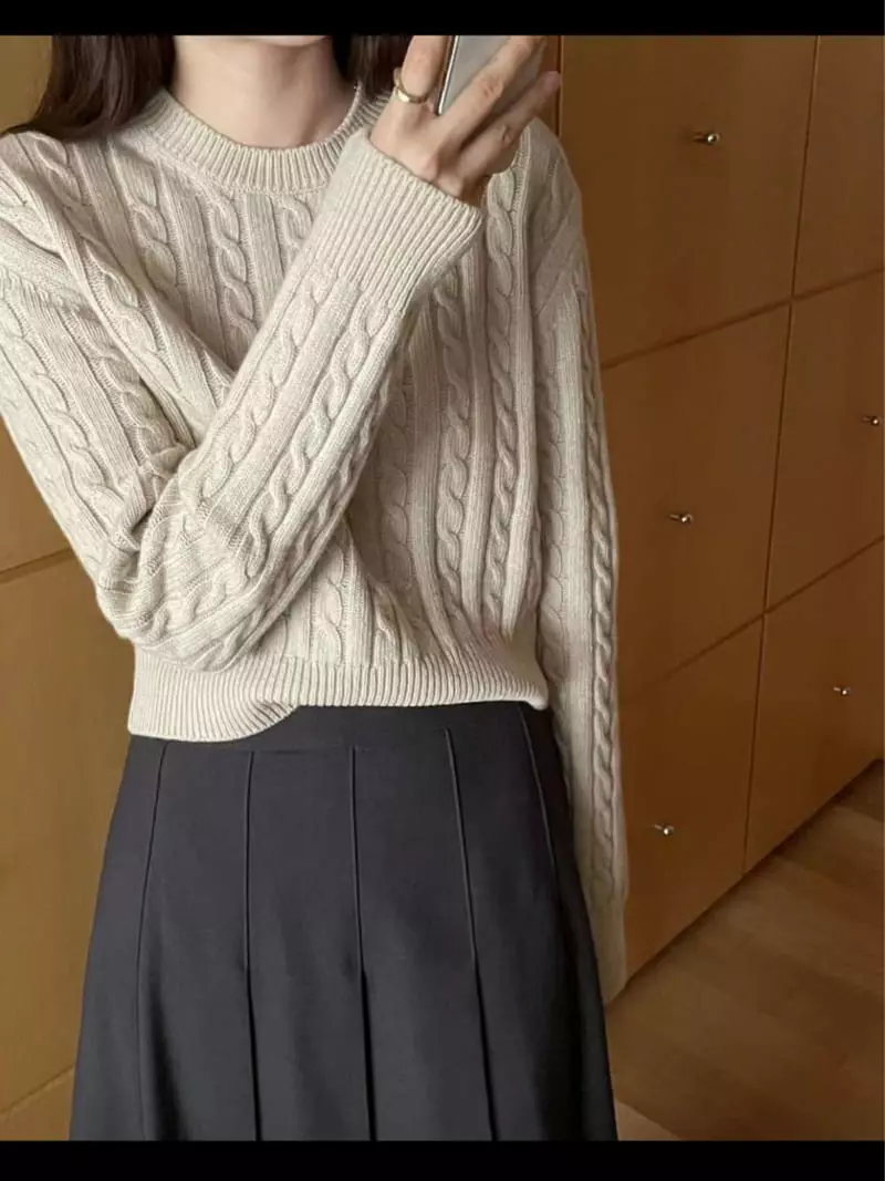 Lamagie Pie - Korean Women Fashion - #momslook - Sand Cable Knit Tee - 6