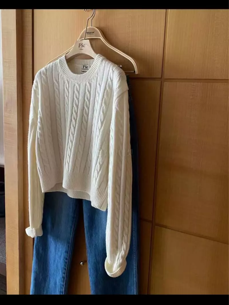 Lamagie Pie - Korean Women Fashion - #momslook - Sand Cable Knit Tee - 9