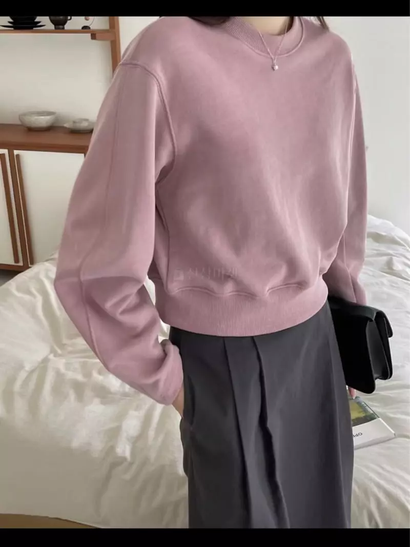 Lamagie Pie - Korean Women Fashion - #romanticstyle - Crop Sweatshirt