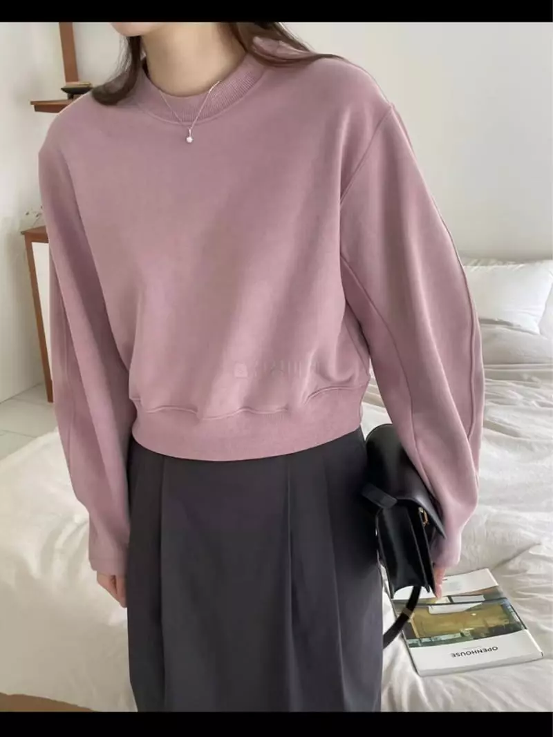 Lamagie Pie - Korean Women Fashion - #shopsmall - Crop Sweatshirt - 2