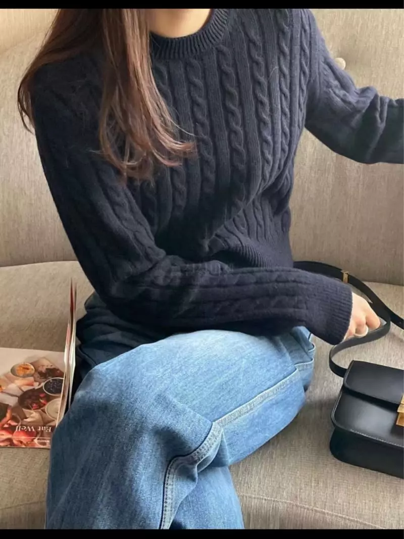 Lamagie Pie - Korean Women Fashion - #vintageinspired - Sand Cable Knit Tee - 12