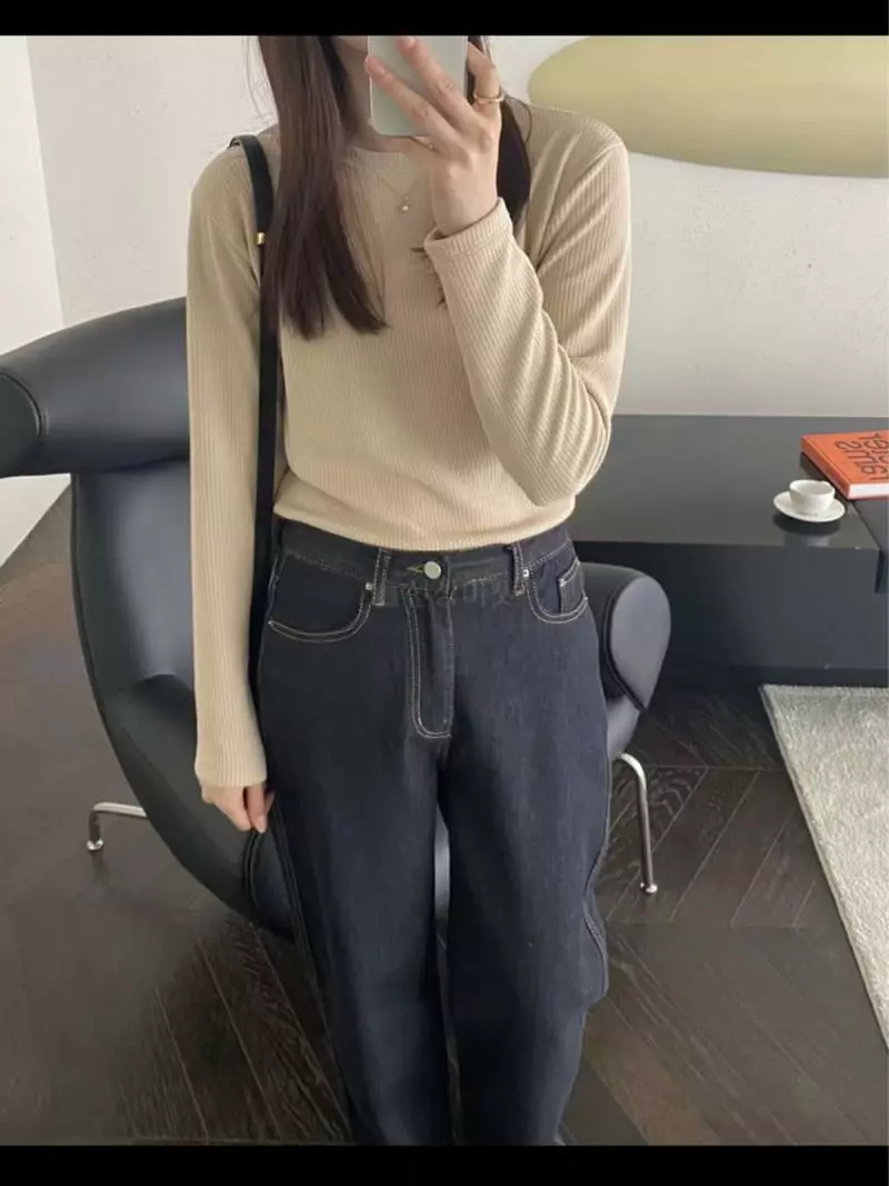 Lamagie Pie - Korean Women Fashion - #vintageinspired - Fleece Rib Tee - 3