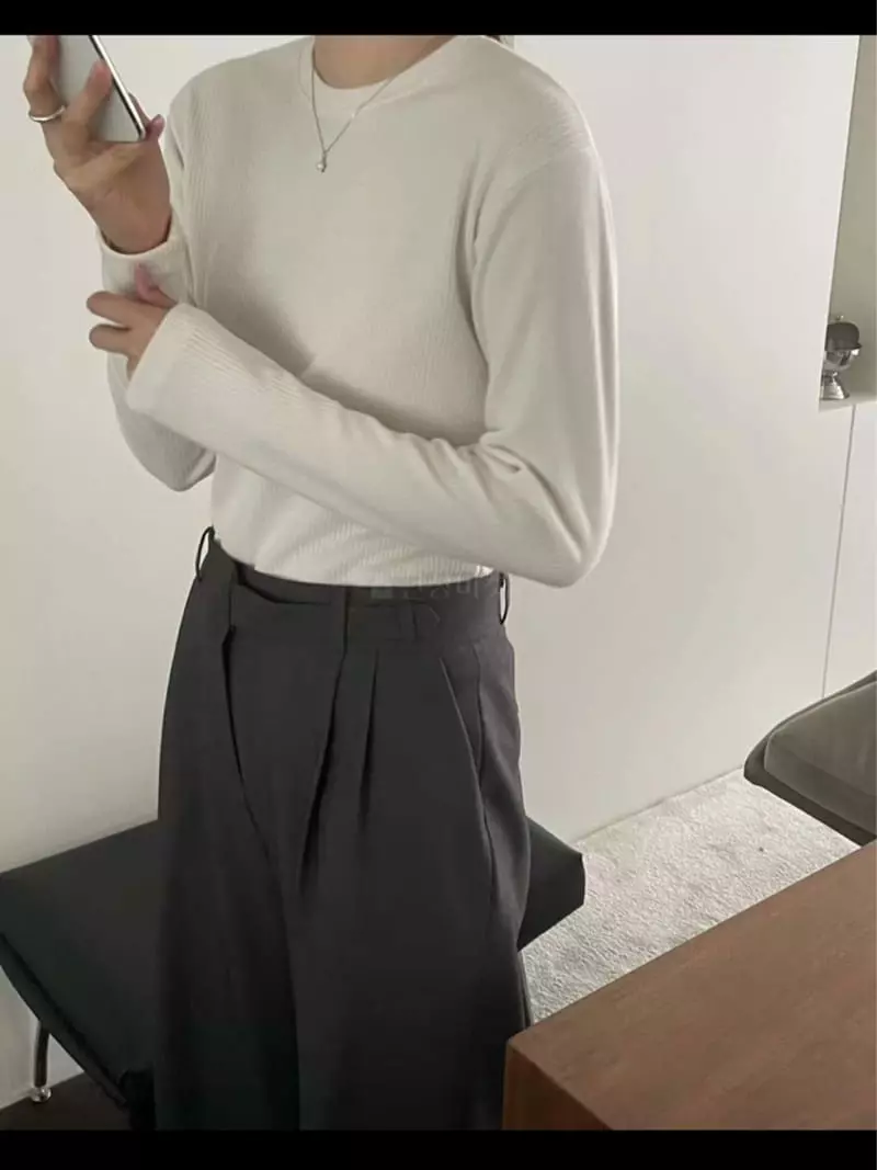 Lamagie Pie - Korean Women Fashion - #vintageinspired - Fleece Rib Tee - 4