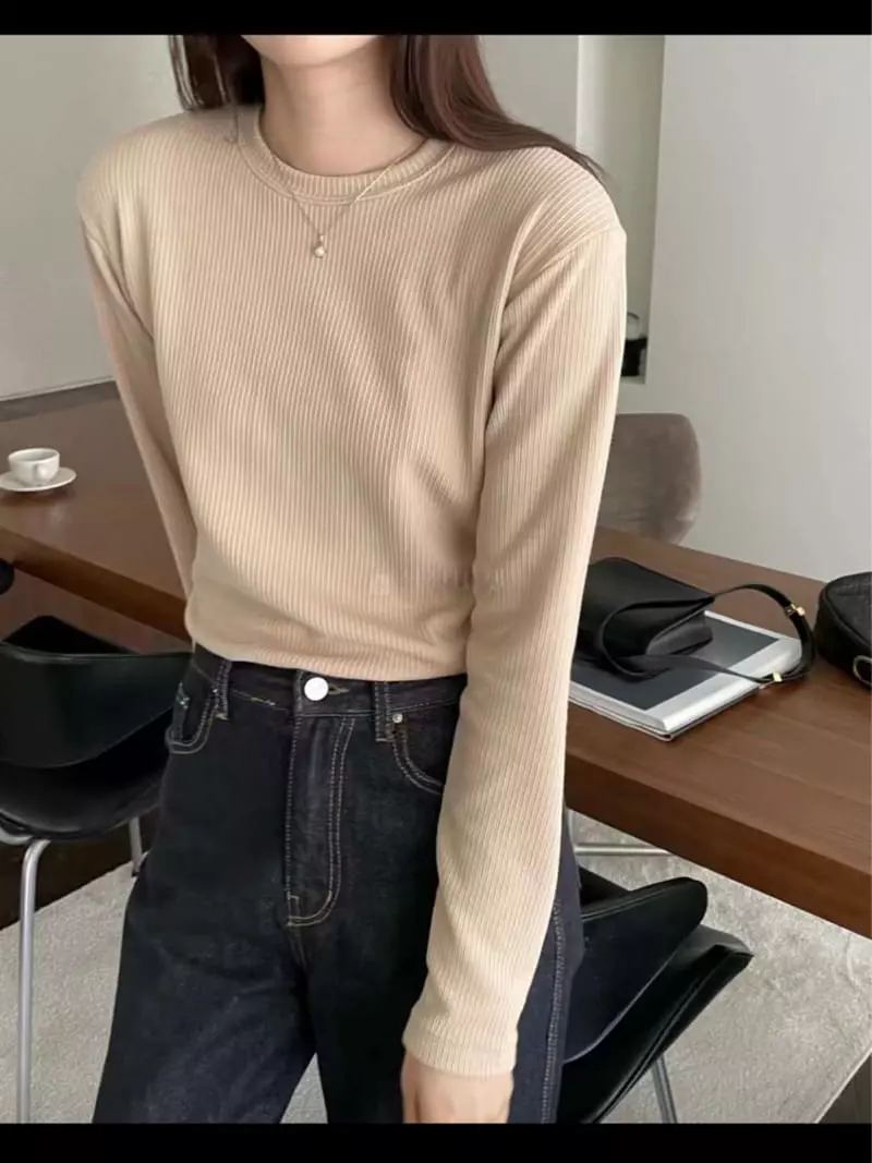 Lamagie Pie - Korean Women Fashion - #womensfashion - Fleece Rib Tee - 2