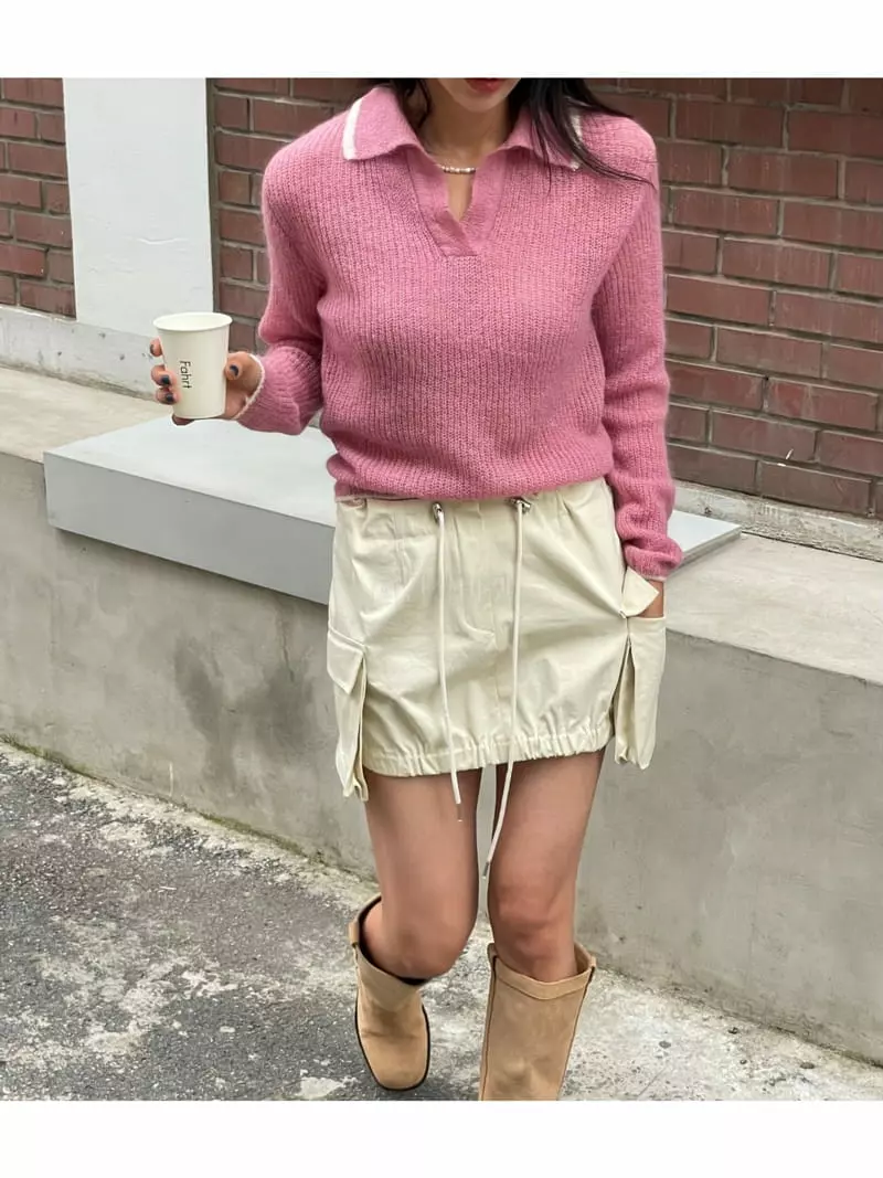 Lamp - Korean Women Fashion - #momslook - Kid Color Collar Knit Tee - 3