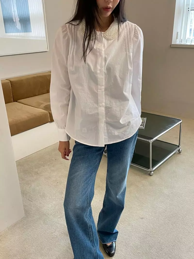 Lamp - Korean Women Fashion - #womensfashion - Pearl Pintuck Blouse - 2