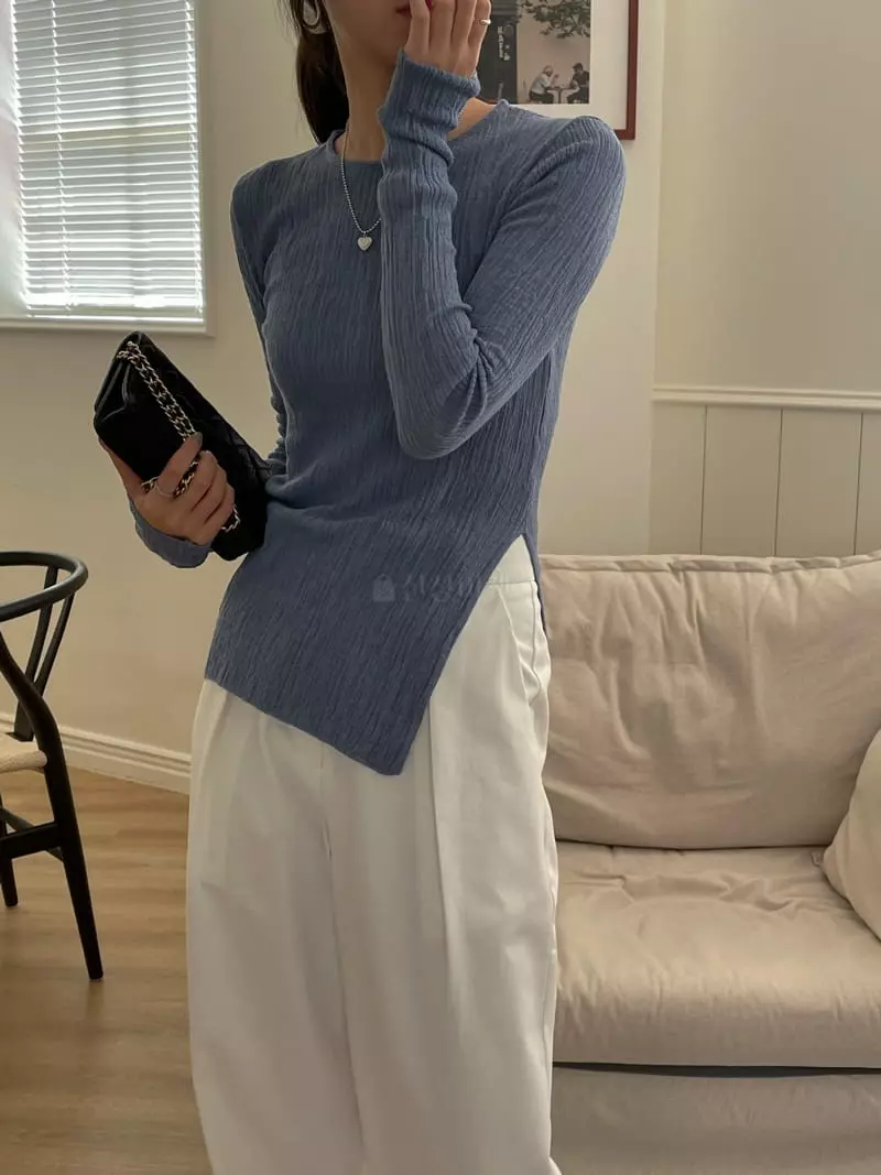 Lefave - Korean Women Fashion - #momslook - Slit Knit Tee - 10