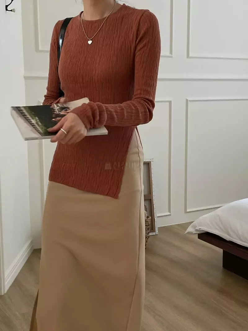 Lefave - Korean Women Fashion - #momslook - Slit Knit Tee - 6