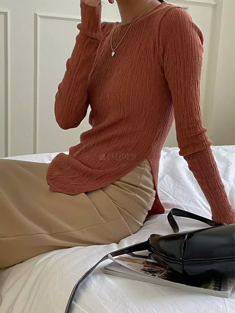 Lefave - Korean Women Fashion - #momslook - Slit Knit Tee - 8
