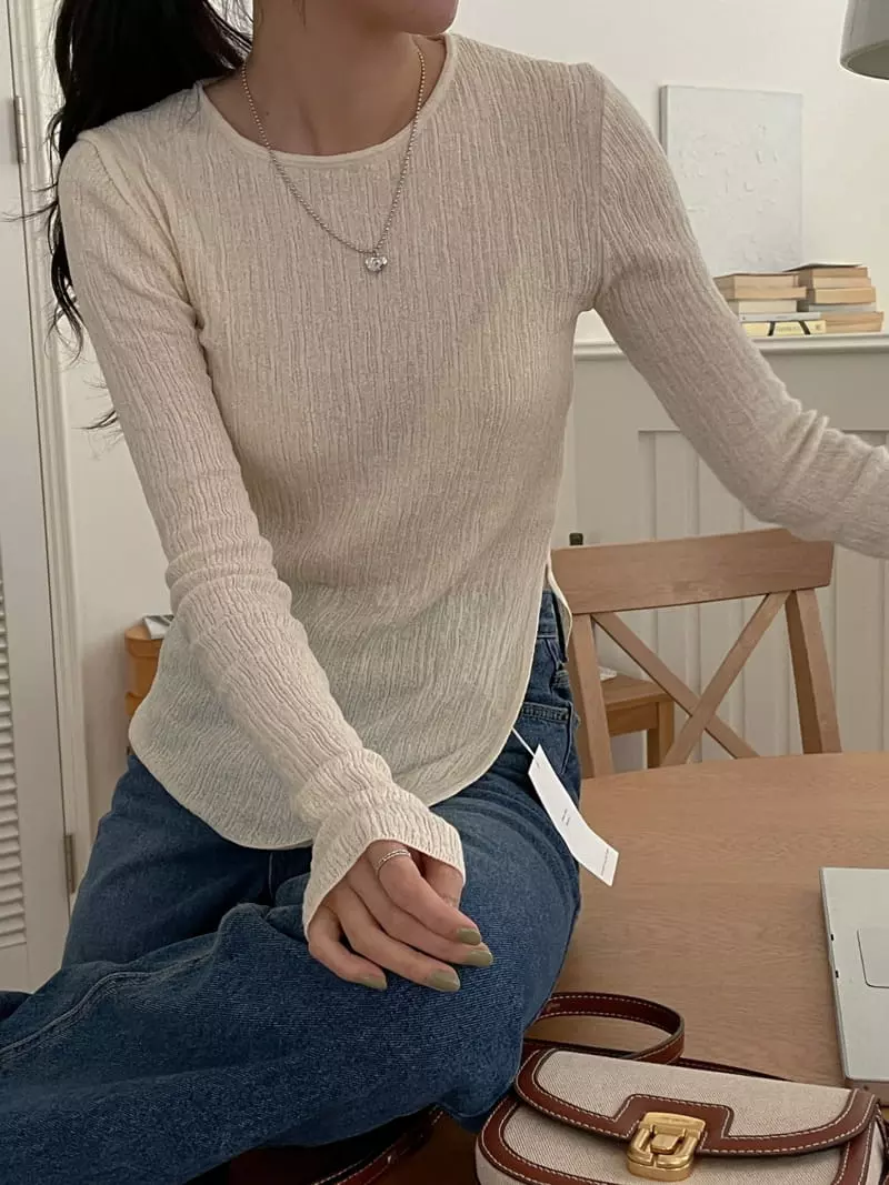 Lefave - Korean Women Fashion - #restrostyle - Slit Knit Tee