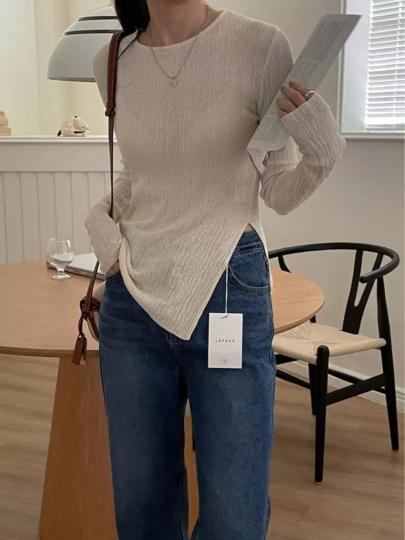 Lefave - Korean Women Fashion - #shopsmall - Slit Knit Tee - 4