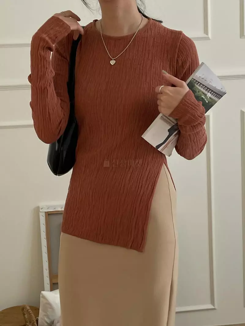 Lefave - Korean Women Fashion - #thelittlethings - Slit Knit Tee - 5