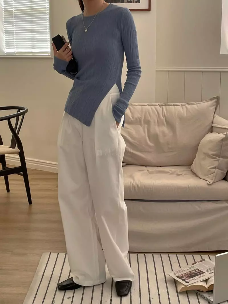 Lefave - Korean Women Fashion - #womensfashion - Slit Knit Tee - 11