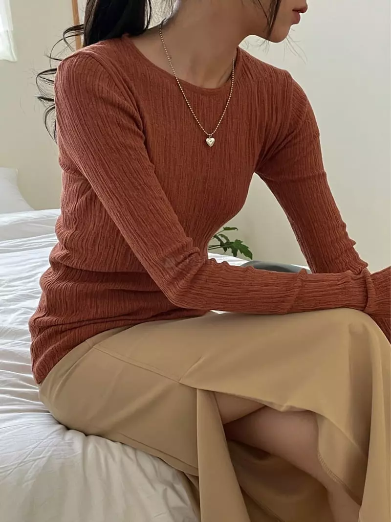 Lefave - Korean Women Fashion - #womensfashion - Slit Knit Tee - 7