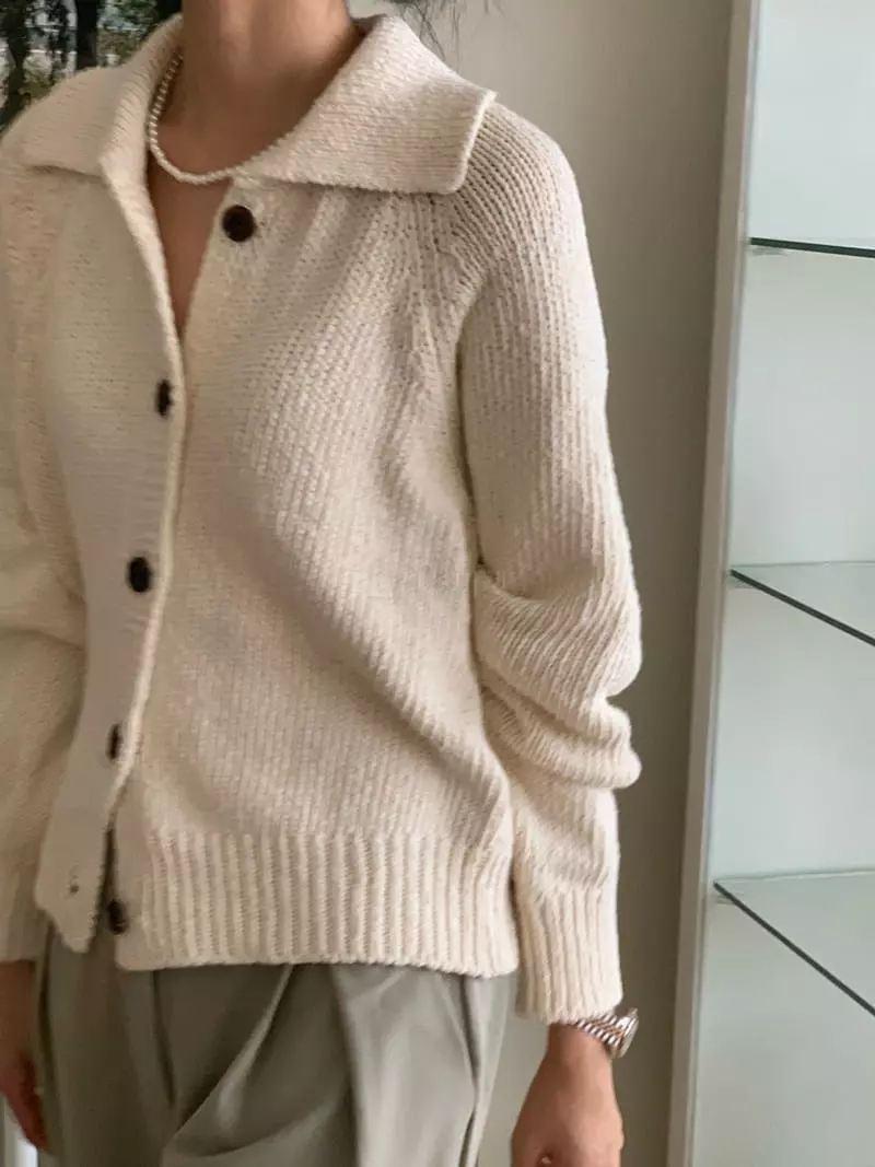 Leneuf - Korean Women Fashion - #vintageinspired - Cotton Collar Cardigan