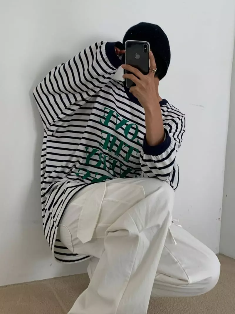 Level - Korean Women Fashion - #momslook - Love Stripes Tee - 10
