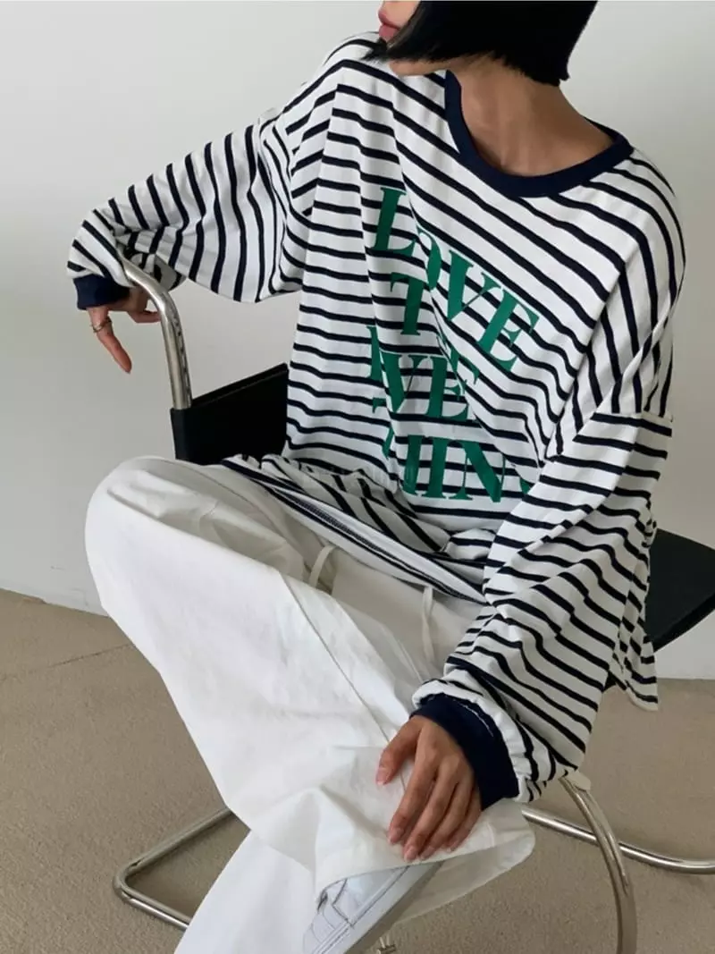 Level - Korean Women Fashion - #momslook - Love Stripes Tee - 9