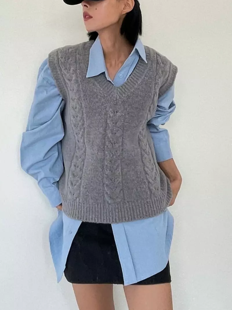 Level - Korean Women Fashion - #momslook - Mue Knit Vest