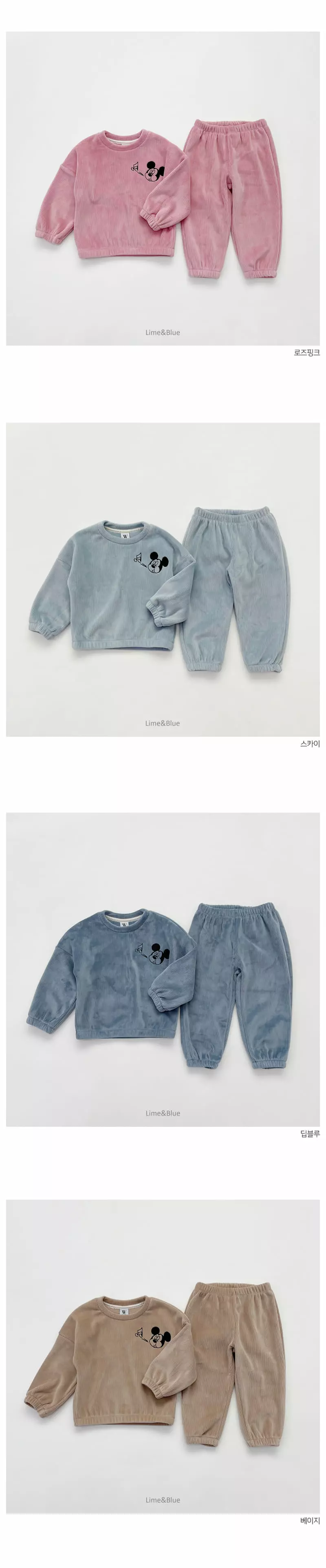 Lime & Blue - Korean Children Fashion - #childrensboutique - Disny Mickey Veloure Family Top Bottom Set - 4