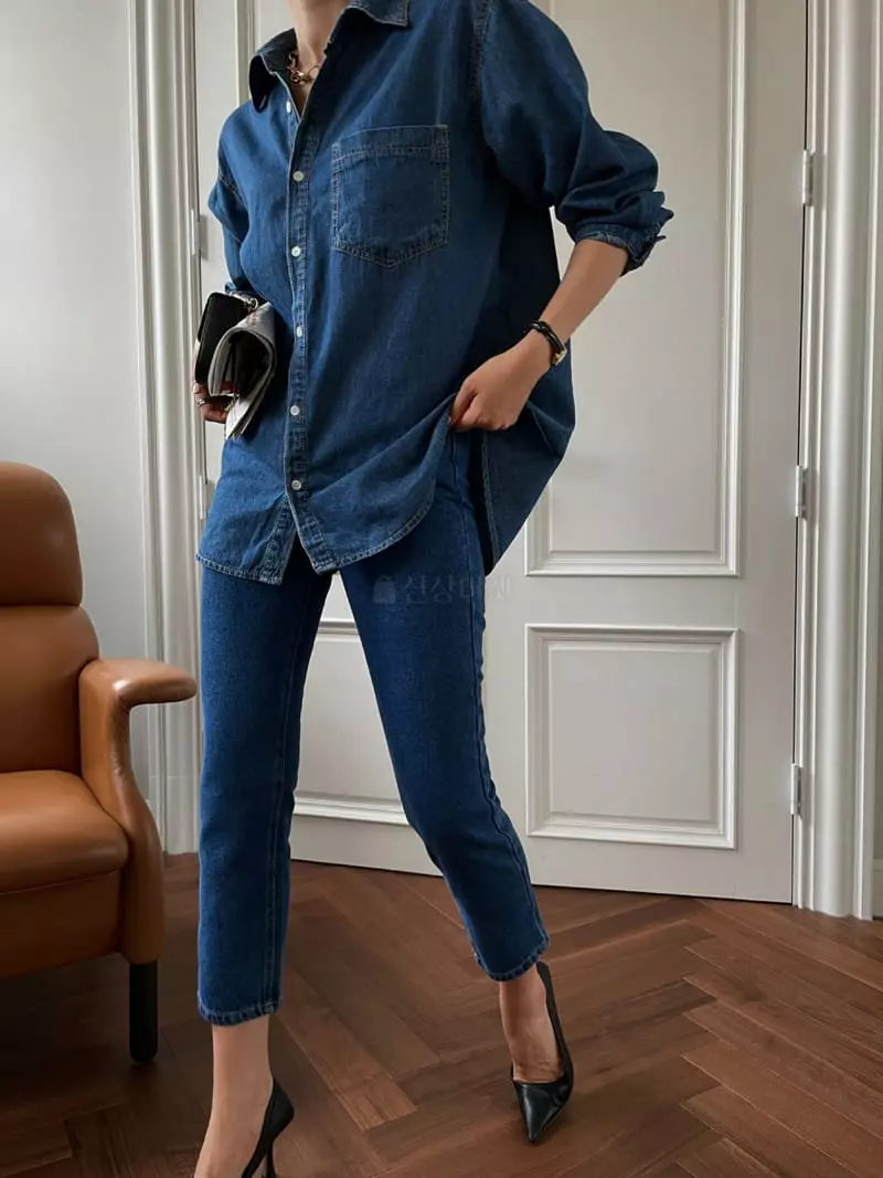 Liveaid - Korean Women Fashion - #momslook - Pocker Denim Shirt - 2