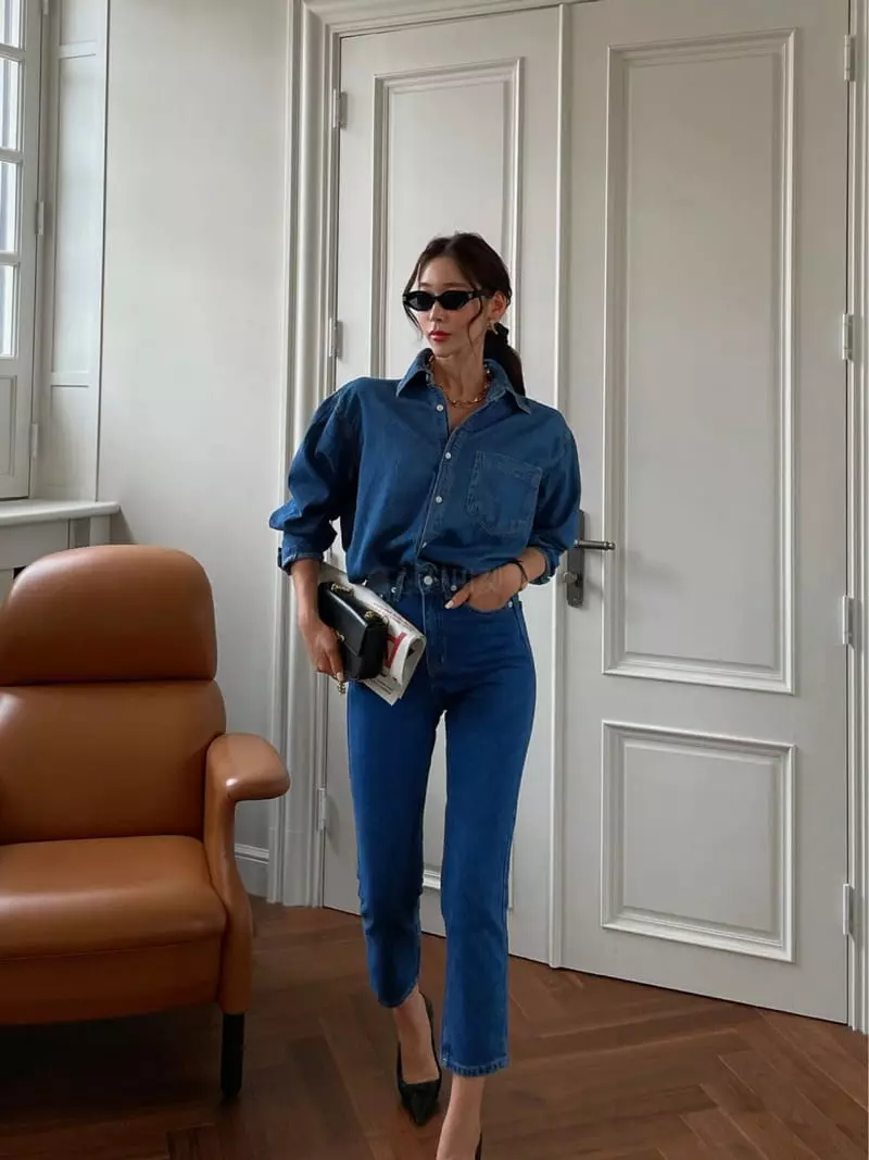 Liveaid - Korean Women Fashion - #womensfashion - Pocker Denim Shirt - 4