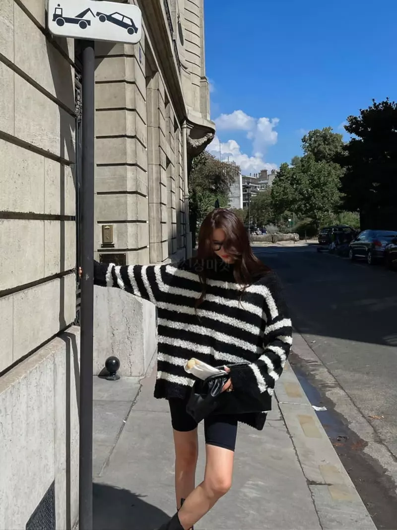 Liveaid - Korean Women Fashion - #womensfashion - Poodle Stripes Knit Tee - 10