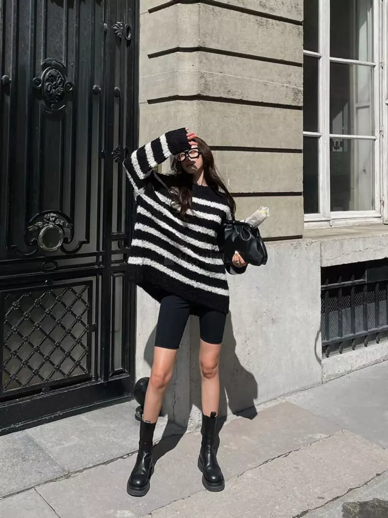Liveaid - Korean Women Fashion - #womensfashion - Poodle Stripes Knit Tee - 8