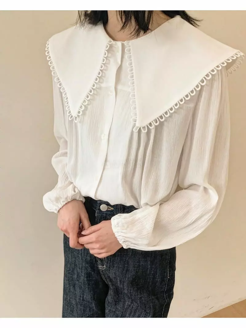 Logon - Korean Women Fashion - #momslook - Big Collar Blouse - 11