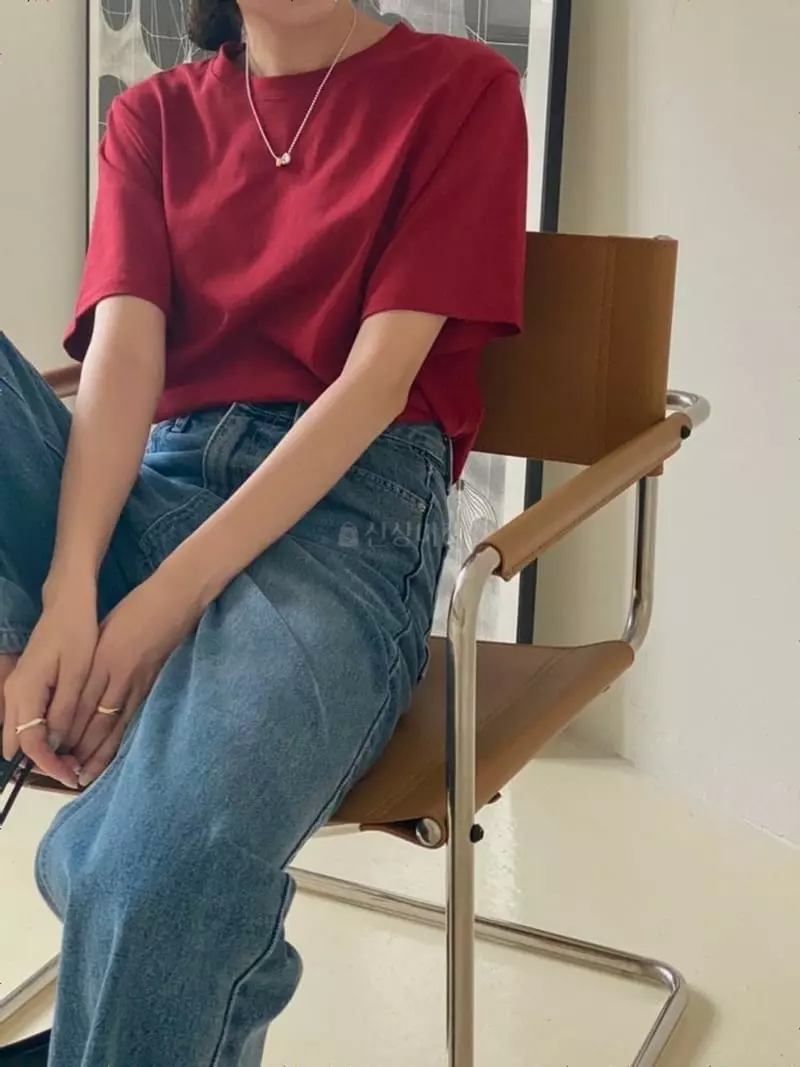 Logon - Korean Women Fashion - #momslook - Color Short Sleeves Tee - 5