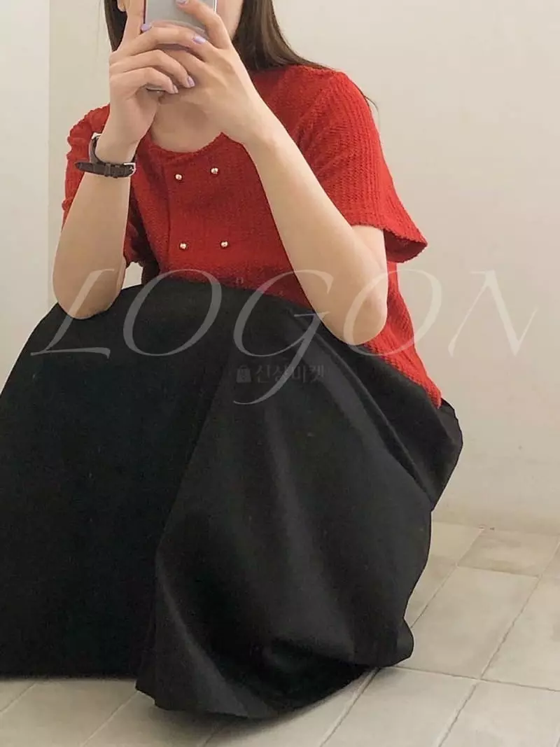 Logon - Korean Women Fashion - #momslook - Double Short Sleeves Knit Tee