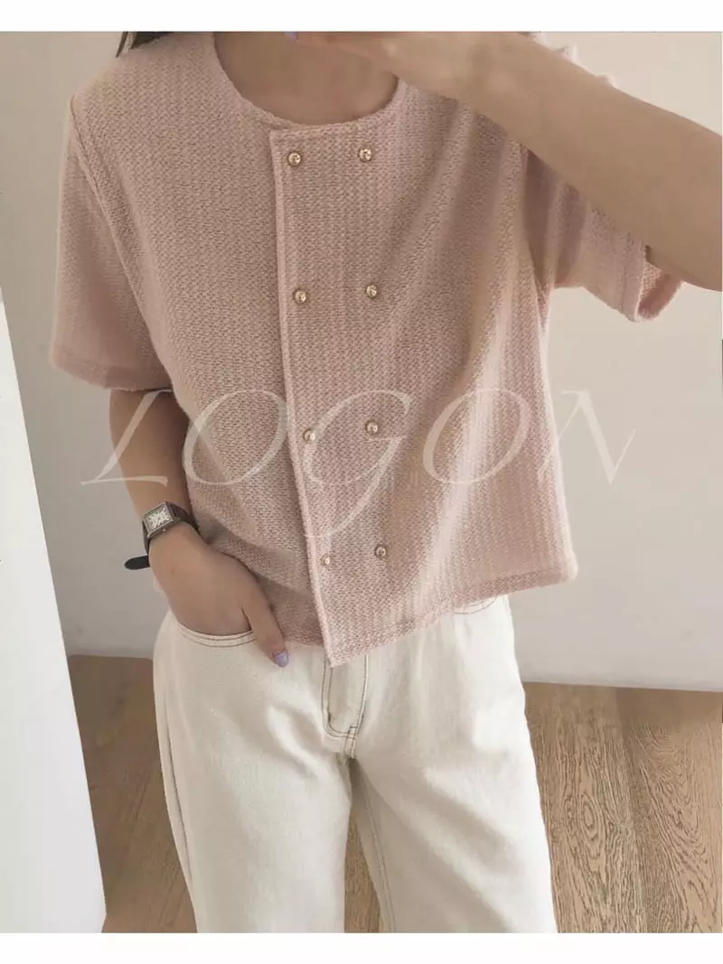 Logon - Korean Women Fashion - #momslook - Double Short Sleeves Knit Tee - 5