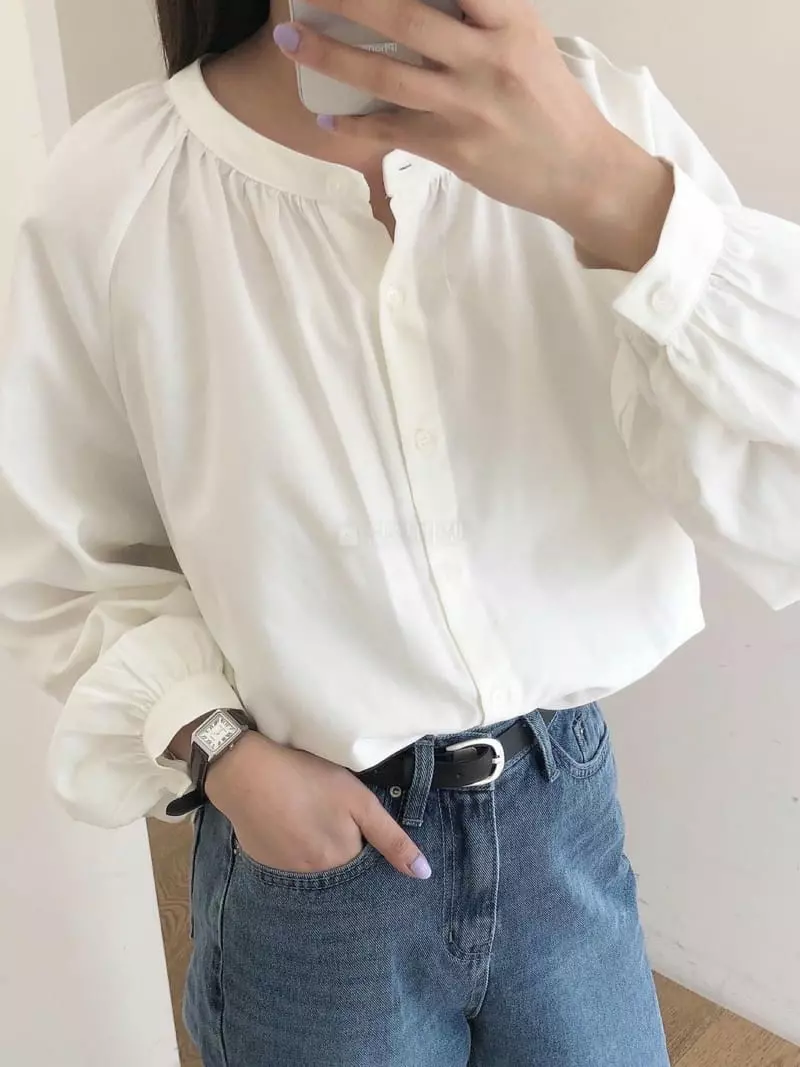 Logon - Korean Women Fashion - #momslook - Peach Shirring Blouse - 6