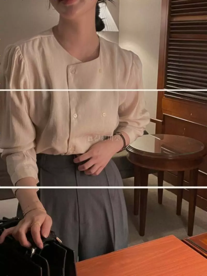 Logon - Korean Women Fashion - #momslook - Round Double Blouse