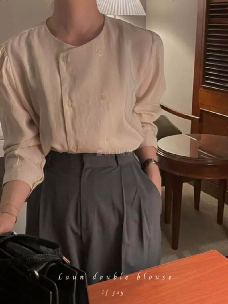 Logon - Korean Women Fashion - #momslook - Round Double Blouse - 3