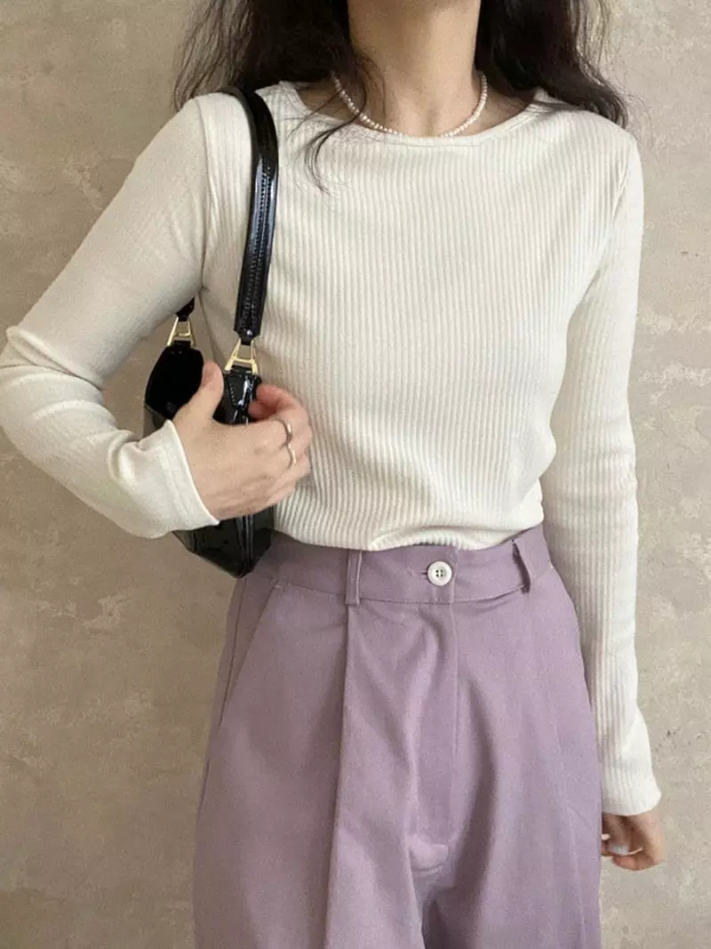 Logon - Korean Women Fashion - #momslook - Rib Sasun Knit Tee