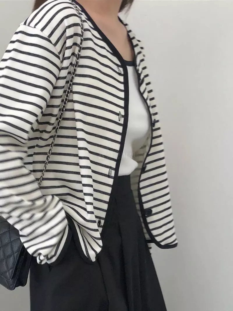 Logon - Korean Women Fashion - #momslook - Stripes Cardigan - 10