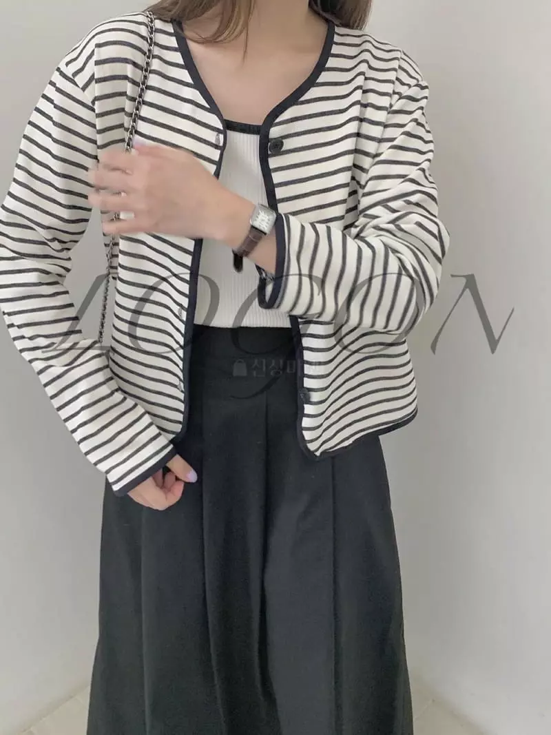 Logon - Korean Women Fashion - #momslook - Stripes Cardigan - 8