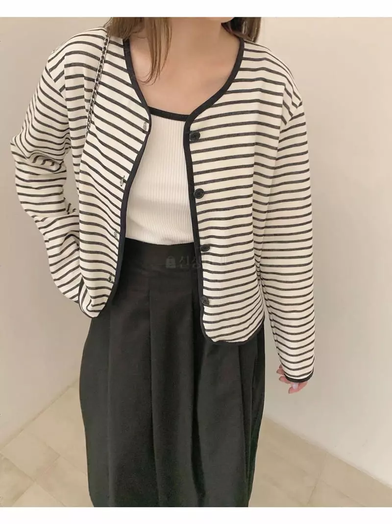 Logon - Korean Women Fashion - #restrostyle - Stripes Cardigan