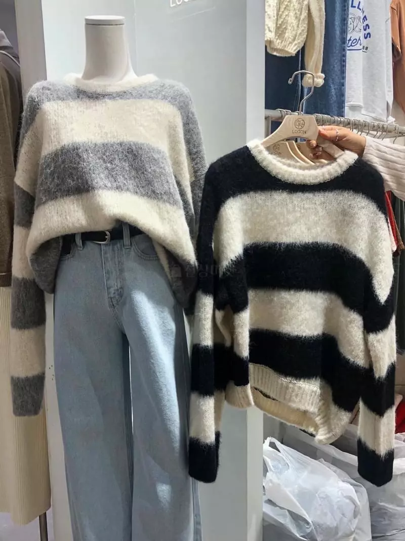Logon - Korean Women Fashion - #thelittlethings - Mo Hair Stripes Knit Tee - 9