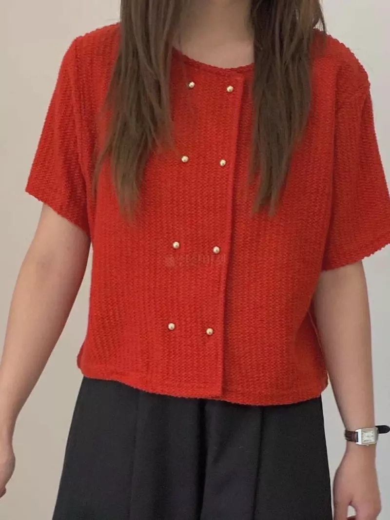 Logon - Korean Women Fashion - #womensfashion - Double Short Sleeves Knit Tee - 2