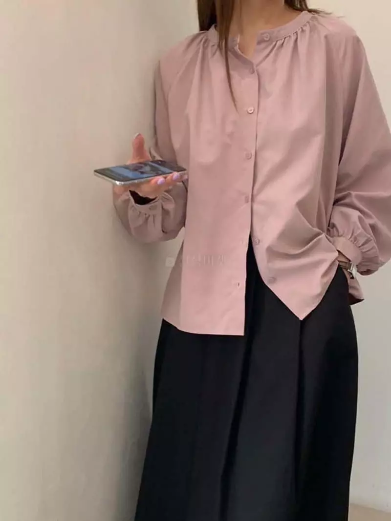 Logon - Korean Women Fashion - #womensfashion - Peach Shirring Blouse