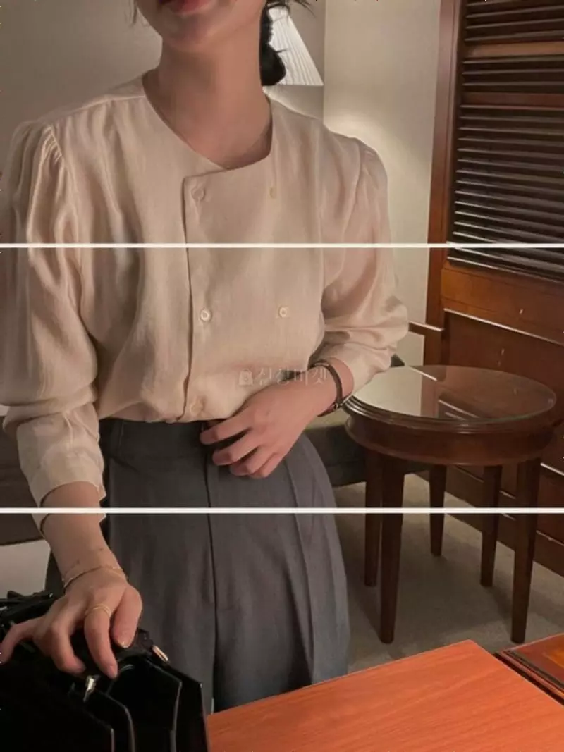 Logon - Korean Women Fashion - #momslook - Round Double Blouse - 4