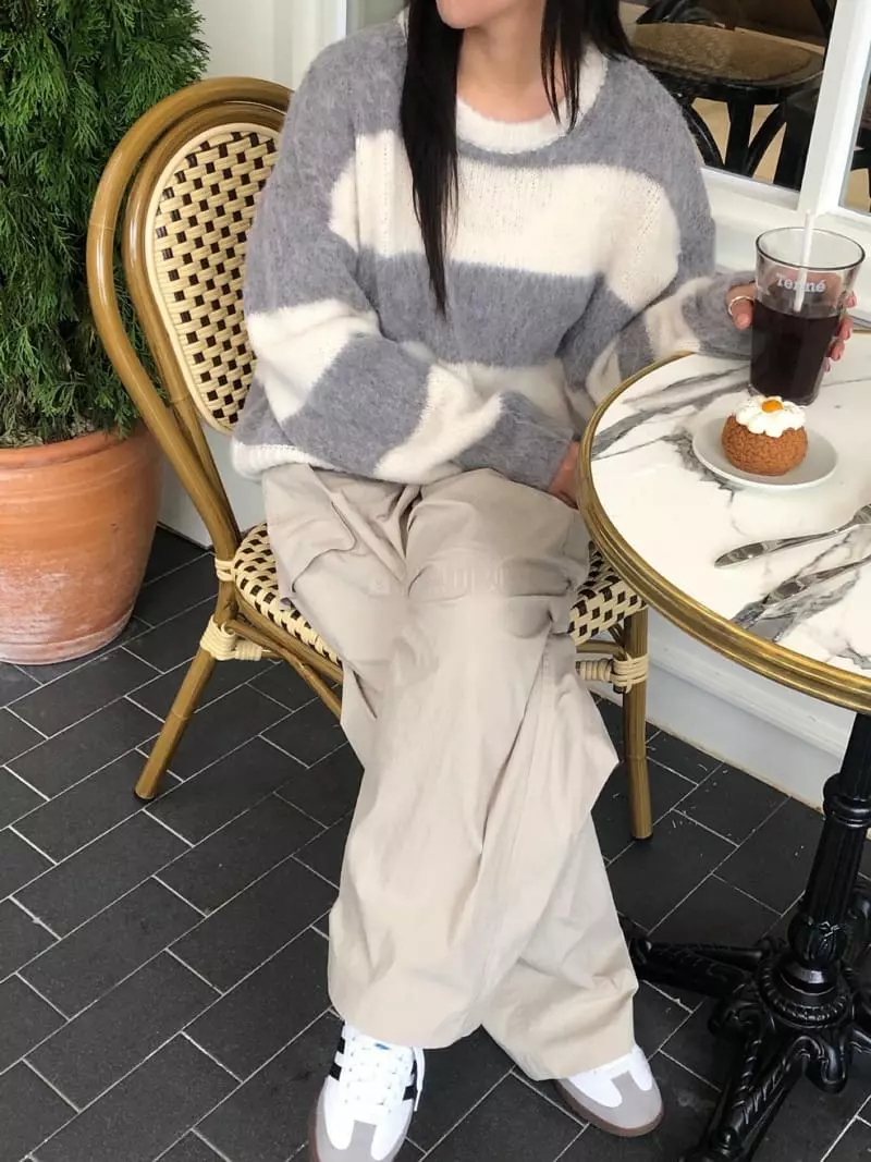 Logon - Korean Women Fashion - #womensfashion - Mo Hair Stripes Knit Tee