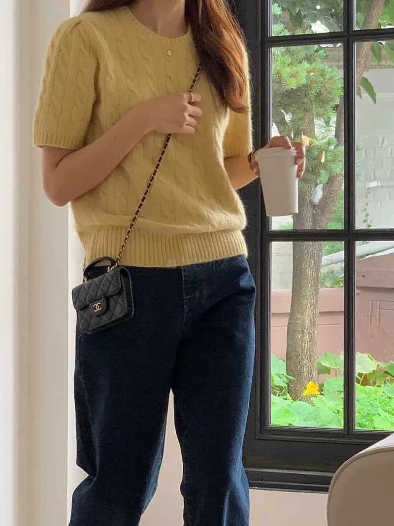 Loringrei - Korean Women Fashion - #momslook - Cable Shirring Knit Tee - 3