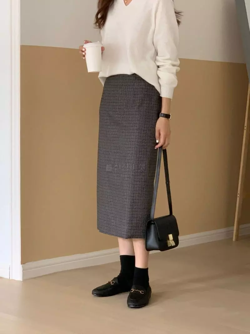 Loringrei - Korean Women Fashion - #pursuepretty - B Check Wool Skirt